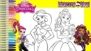 Disney Princess Makeover as Monster High Gigi Grant and Clawdeen Wolf Coloring Book Pages