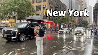 Heavy Rain Walk NYC - Walking In Rainstorm Manhattan New York