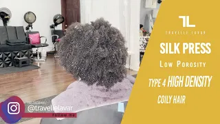 🔥 Silk Press on LOW POROSITY Type 4(C,B,F,Z) Ya'll 🙃 🗣 IT'S COILY HAIR!!!!!