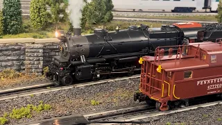 O Gauge Pennsylvania Railroad mainline, switching and roundhouse action on huge NLOE club layout!