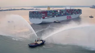 World’s largest container ship OOCL Hong Kong's maiden call at Port of Felixstowe