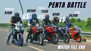 Bajaj Pulsar F250 Vs Ktm RC200 2022 Vs Yamaha R15m Vs N250 Vs Rs200 | Watch Till End Shocking Result