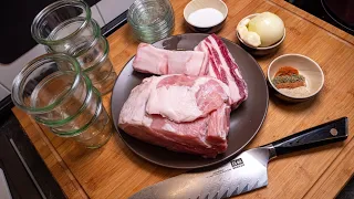 Frühstücksfleisch selber machen .Gehacktes im Glas einkochen.