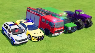 POLICE CAR, AMBULANCE, FIRE TRUCK, MONSTER TRUCK, COLORFUL CARS FOR TRANSPORTING! -FS 22