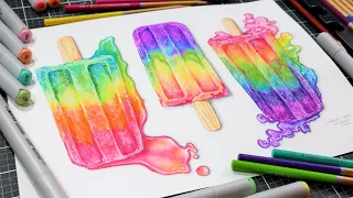 3 Ways to Paint Popsicles: Alcohol Marker, Watercolor, Colored Pencil Mixed Media Tutorial