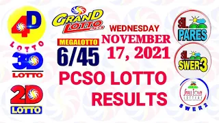 Lotto Result November 17 2021 (Wednesday), 6/55, 6/45, 3D, 2D | PCSO lotterry draw