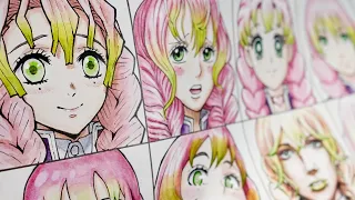 Drawing Mitsuri in different anime styles(甘露寺蜜璃12種類のアニメスタイルで描く）鬼滅の刃 DemonSlayer