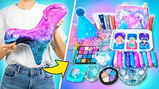 Relaxing Galaxy! Mixing All Cute Glittery Charms with Clay || FUN ELSA CRAFT!❄️