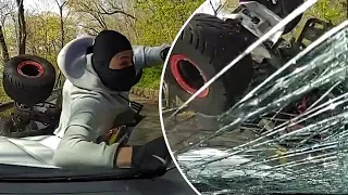 Video shows teen ATV rider smashing into windshield of a cop car that cut him off in CT park
