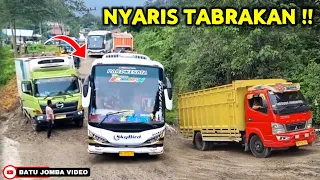 Near Crash!! Bus Driver in Action - Crossing a Slippery Road on an Incline