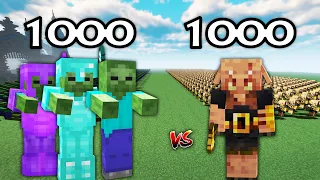 1000 Zombies Vs 1000 Piglin Brute | Minecraft