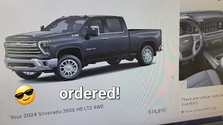 2024 Chevrolet Silverado HD 3500 6.6 L8T gas...build and now ordered!