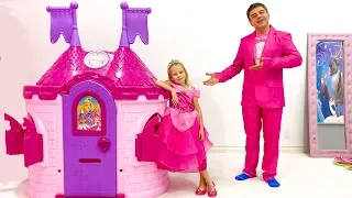 Stacy and dad dress up for a pink color party