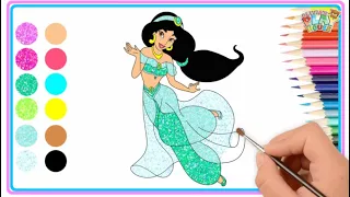 How to draw Princess Jasmine | Aladdin | Disney Princess | Easy Drawing and Coloring for Kids