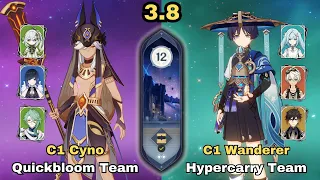 SPIRAL ABYSS 3.8: C1 Cyno Quickbloom Team & C1 Wanderer Hypercarry Team | Floor 12 - 9 Stars