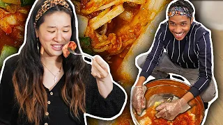 Teaching My Husband How To Make Kimchi in Korean
