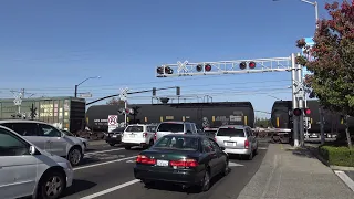 UP 1212 LRR93 Lodi Local And Light Rail Trains, Zinfandel Dr. Railroad Crossing, Rancho Cordova CA