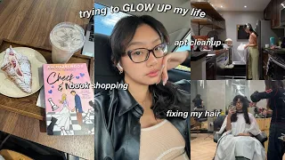 TRYING TO GLOW UP MY LIFE 🧘🏻‍♀️ productive days in my life, cleaning, book shopping & fixing my hair