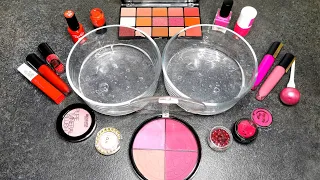 Pink Vs Red-  Mixing Makeup:Eyeshadow,Lipstick into Clear Slime