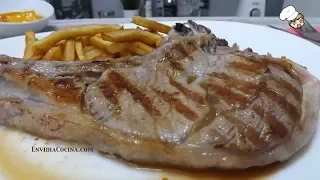 Chuleta asada a la plancha con patatas fritas | Escuela  ¡que Envidia Cocina!