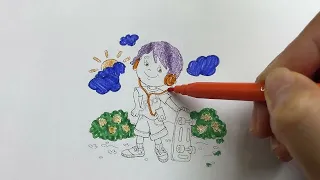 Color and complete the picture of the boy