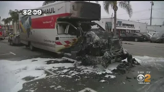 Pursuit Of Stolen U-Haul Ends In Bellflower With Truck On Fire, Suspect In Custody