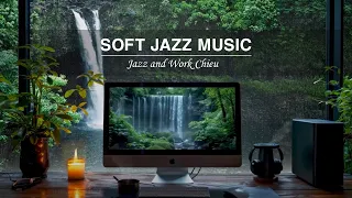 Relaxing Jazz Music 🌧️ Rainy Day Serenity in a Cozy Forest Retreat with Waterfall for Work, Study