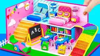 Build Pink School Playground, Miniature Classroom, Twin Bedroom ❤️ DIY Miniature Clay House