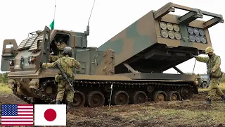 US Marines. Powerful missile systems M270 MLRS and M142 HIMARS on exercises in Japan.