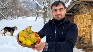 SNOWY SPRING IN MY VILLAGE AND I WENT MOUNTAIN | OUTDOOR COOKING MOUTHWATERING CHICKEN DISH