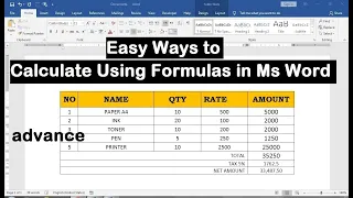 how to calculate formula  in ms word