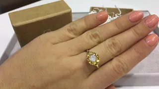 Кольцо 1818 из желтого золота 585 пробы с цитрином и бриллиантами