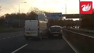 White van rams car into motorway barrier in 'road rage' dashcam attack