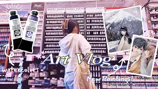 Art Vlog 🍵🎨 | painting at a cafe, art supply shopping + haul, watercolor paintings 🎨