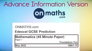 Advance Information Edexcel Paper 1 Predicted Maths GCSE May 2022 1MA1-1F (45 Min Paper B)