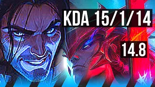 SYLAS vs YONE (MID) | 15/1/14, Legendary, 700+ games | KR Master | 14.8