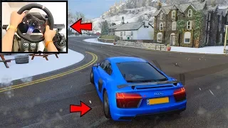 Forza Horizon 4 Drifting AUDI R8 V10 Plus in Snow (Steering Wheel + Paddle Shifters) Gameplay