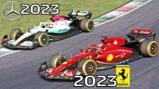 Ferrari F1 2023 SF-23 VS Mercedes F1 2023 W14 at Mugello Circuit