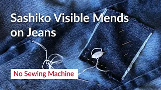 Visible mending jeans- knee patching with Sashiko method