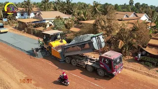 Best Gravel Paving Technique For Road Foundation By Operator Paver Machine & Road Roller Compaction