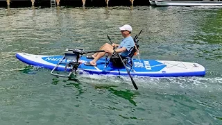 Inflatable SUP Kayak with electric motor installed