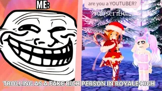 TROLLING AS A FAKE RICH PERSON IN ROYALE HIGH | Roblox Royale High | KhloePlayz