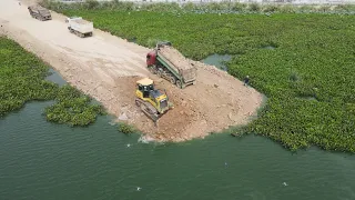 Best SHANTUI Bulldozer And Dump Trucks Operated Building Road Over Lake ,  Bulldozer Construction TV