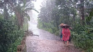 Super Heavy Rain in village || Walking in heavy rain and thunderstorms || Rain Sounds for sleep