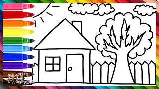 How To Draw A House 🏡 Drawing And Coloring A House With A Garden 🏠🌳 Drawings For Kids