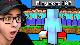 Fighting 100 PLAYERS in Minecraft Bedwars…