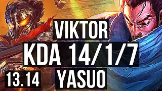 VIKTOR vs YASUO (MID) | 14/1/7, Legendary, 300+ games, 800K mastery | NA Master | 13.14