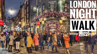 Weekend London City Night Walking Tour | Soho Central London at Night | Winter Night Walk in London