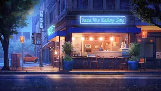 12 Hours Rainy Night Coffee Shop Ambience with Relaxing Jazz Music and Rain Sounds