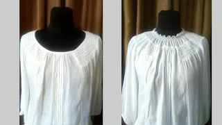 Простейший способ как уменьшить вырез горловины блузы, платья.